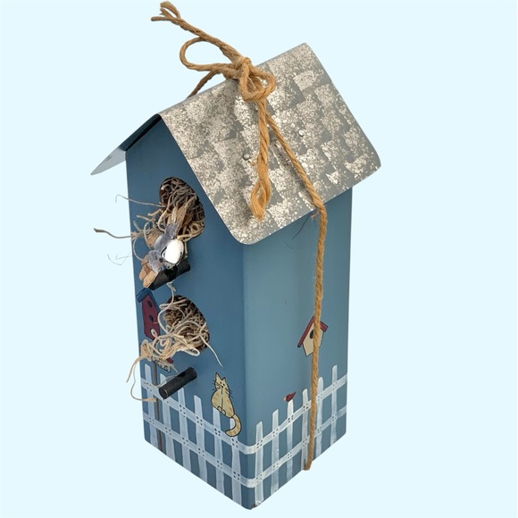 Handmade Blue Wooden Birdhouse Table Decoration - Picture 3 of 8